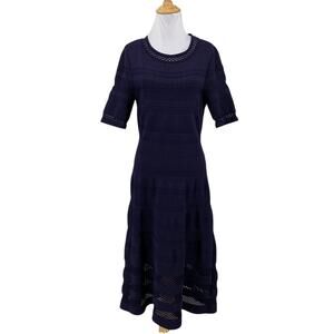 Eliza J Dress Women L Large Violet Short Sleeve Open Stitch Round Neck Midi
